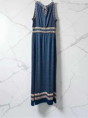 Blue Patterned Maxi Dress with Geometric Trim. Max Studio Size XS thumbnail 2