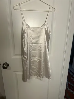 Satin V-Neck Slip Chemise in White thumbnail 3