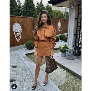 Zara Shirt Dress Small Orange Utility Poplin Cargo Open Back Blogger Fave thumbnail 3