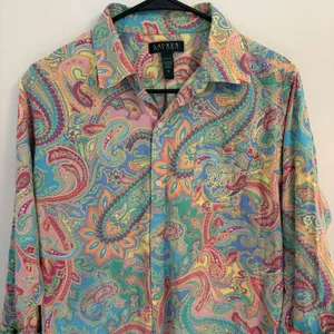 Lauren Ralph Lauren Women's Paisley Button Shirt Blouse Teal Pink Yellow Medium thumbnail 1