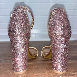 Rose Gold Glitter Strappy Block Heels Pink Size 8 thumbnail 8