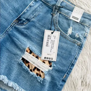 NWT Judy Blue denim distressed Leopard patch shorts size small New High Waist thumbnail 2