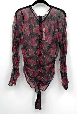Victoria’s Secret Floral Mesh Ruched Long Sleeve Bodysuit Roses Sheer Gothic XL thumbnail 1