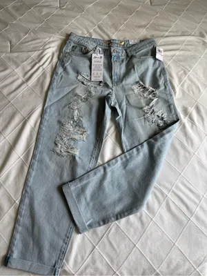 Distressed HighRise Relaxed Denim Blue Size 10 thumbnail 1