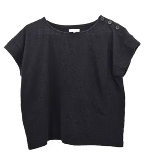 Madewell Faded Black Textured Button-Shoulder Tee M thumbnail 2
