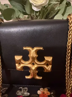 Tory Burch Black Leather Crossbody with Gold Logo Chain thumbnail 2