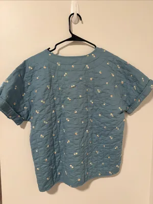 Madewell Quilted Button Shoulder Top Blue Floral 100% Cotton thumbnail 4