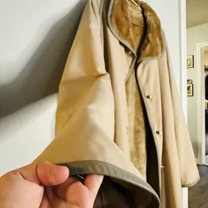 Vintage COUNTRY PACER 80s Faux Fur Brown Lined Turn Button Trench Coat Size M thumbnail 3