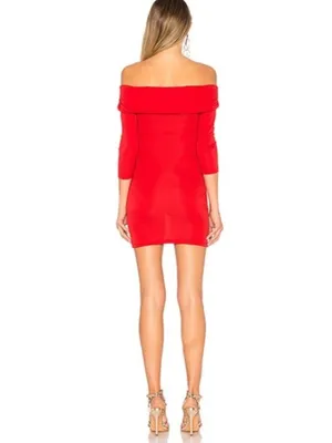 Majorelle Revolve Cypress Red Off Shoulder Long Sleeve Mini Dress thumbnail 4