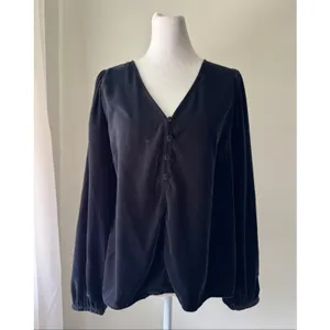 Old Navy Charcoal Black Velvet V-Neck Long Sleeve Blouse thumbnail 2