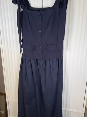 NWT English Factory Silk Blend Square Neck Navy Tie-Shoulder Maxi Dress SMALL thumbnail 3