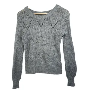 Abercrombie & Fitch Gray Wool Knit Pointelle Long Sleeve Crewneck Sweater Size S thumbnail 2