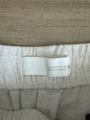 Zara Off White Black Linen Blend Geometric Boho French Countryside Casual Pants thumbnail 5