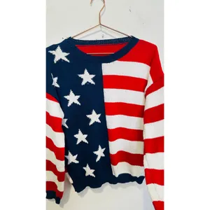 American Flag Patriotic Flag USA Striped Star Pullover Sweater size Large thumbnail 9