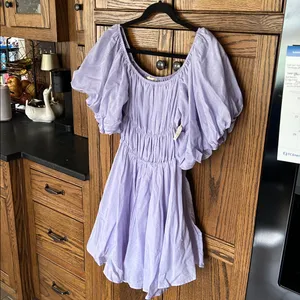 NWT Altar’d‎ State Amabella Puff Sleeve Smocked Waist Lilac Mini Dress Medium thumbnail 4