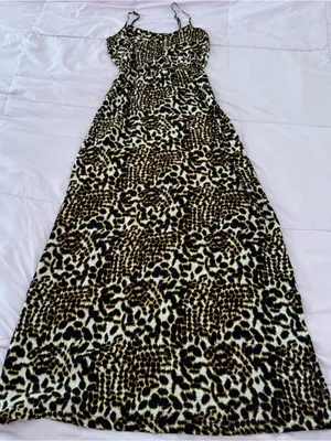 Twelfth Street by Cynthia Vincent 100% silk Leopard Print Maxi Dress, size SP thumbnail 1