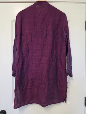 Womens 100% Linen Shirt Dress Size Small Artsy Dark Academia Resort Tropical thumbnail 3
