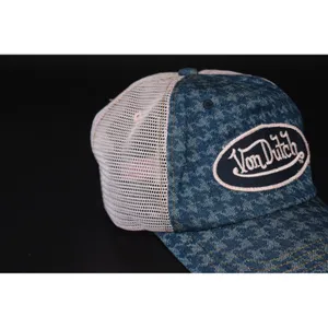 Von Dutch Trucker Hat Women OS Blue Pink Excellent Denim Mesh Y2K Snapback Cap thumbnail 3