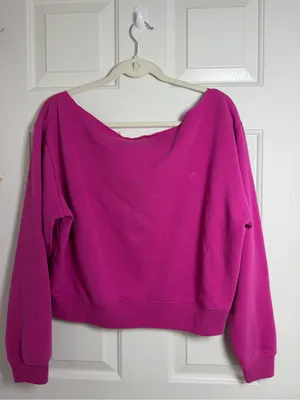 PINK - Victoria's Secret Everyday Lounge Crop Crew Sweater Jacket Top Fuchsia L thumbnail 4