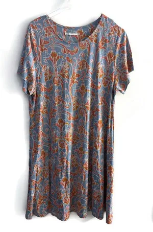 Peruvian Connection blue and orange floral Pima cotton Size XXL thumbnail 1