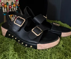 Women's Black Sandal with Blush Platform and Gold Buckles thumbnail 1