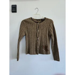 Vintage Crossing Pointe 100% Wool Brown Sweater Button up Winter Sweater thumbnail 6