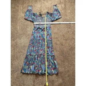 Gypsy Love Maxi Dress Med Tiered Balloon Sleeve Smocked Floral Mod Boho Peasant thumbnail 7
