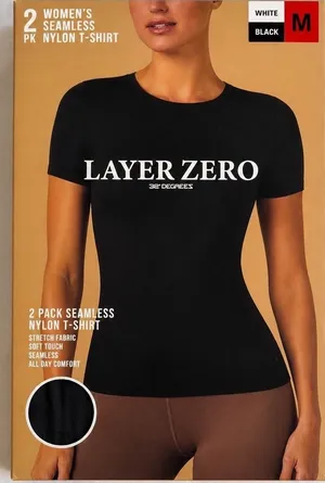 32 Degrees Layer Zero‎ Womens 2 Pack Seamless Nylon T-Shirt Black White Medium thumbnail 1
