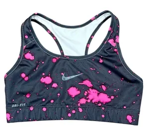 Nike Dri-FIT Black Neon Pink Splatter Racerback Sports Bra Swoosh thumbnail 1