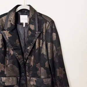[Avec Les Filles] Black Gold Floral Print Jacquard Tuxedo Blazer Jacket NWT XL thumbnail 6