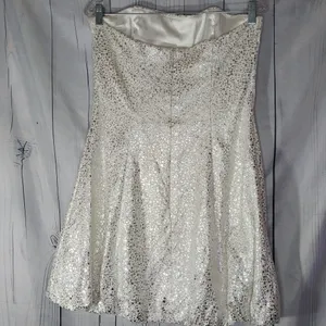 Vintage Jessica McClintock White and Silver Strapless Mini Cocktail Party Dress thumbnail 11