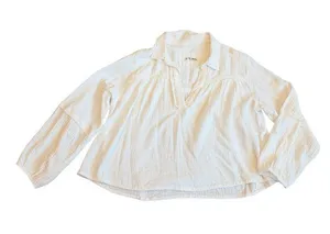 We The Free Ivory Cotton Gauze Popover Blouse Long Sleeve V Neck Small Women's thumbnail 1