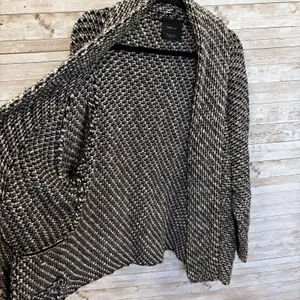 Zara Knit Womens M Open Cardigan Sweater Black & White Chunky Grandma Core thumbnail 5