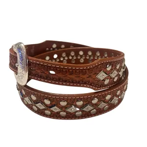 Concho Cowgirl Leather Belt with Silver Studded Hardware thumbnail 3