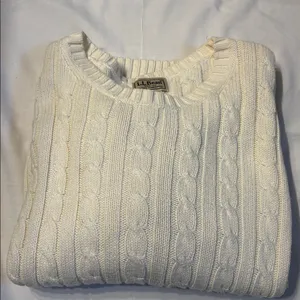 L.L. Bean Collegiate Preppy Women's Cream Cable Crewneck Sweater SZ M 100%Cotton thumbnail 8