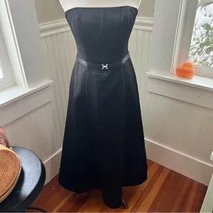 Black Strapless Corset Back Evening Gown Rhinestone Belt Tulle Skirt Small thumbnail 2