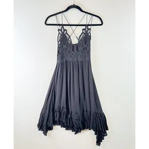 Free People Womens Dress Black Adella Mini Slip Strappy V Neck Flowy Fairy Small thumbnail 2