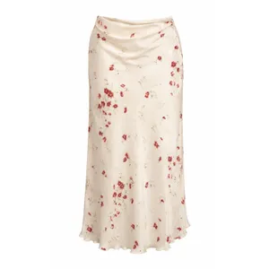 Studio Y Y2K Sheer Mesh Floral Maxi Skirt Cream Red Side Slit Women's Large thumbnail 2