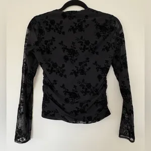 Abercrombie & Fitch Flocked Mesh Design Long Sleeve Black Beauty Floral Top thumbnail 4