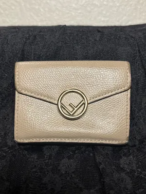 Fendi Tortora Gray Leather F Is Fendi Micro Trifold Wallet Chain Card Case Italy thumbnail 3