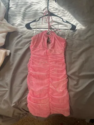 Pink white fox strapless dress thumbnail 2