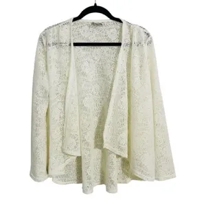 Vintage Boho Lace Cardigan Sz Med Ivory Sheer Floral Cottagecore Fairy Whimsy thumbnail 2