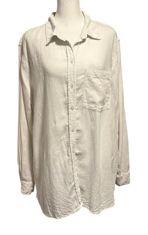 Gap Women’s Size XL Button Up Shirt Long Sleeves White Linen Blend thumbnail 1