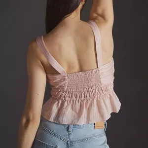 NWT Maeve | Anthropologie | Pink Rose Striped Shirred Linen Blend Size Large thumbnail 3