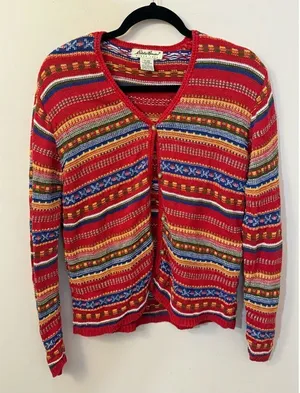 Eddie Bauer Vintage Striped Line Blend Cardigan Sweater PXS thumbnail 1
