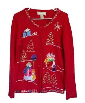 Lisa International Women's Ugly Christmas‎ Sweater Embellished Embroidered Sz S thumbnail 1