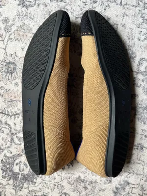 Rothy's Tan Knit Ballet Flats with Black Toe Cap thumbnail 2