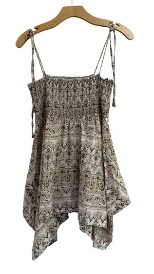L.e.i. Women XL Boho Smocked Handkerchief Hem Cami Top Earth Tone Paisley Print thumbnail 1