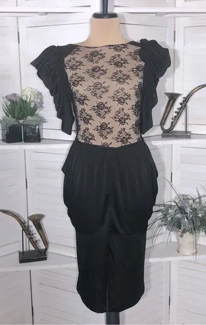 Vintage Black Dress Lace backless Puffed Sleeve whimsigoth dark fairy coquette thumbnail 1