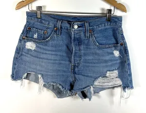Levi's Women's 501 Light Wash Button Fly Distressed‎ Jean Shorts Sz 28 Boho thumbnail 1